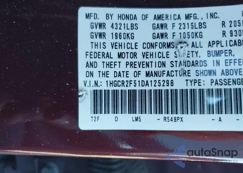 2013 Honda Accord Sport z USA, uszkodzony, nr VIN 1HGCR2F51DA125298